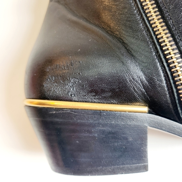 Chloé Women's Black Leather Susanna Pointed-Toe Studded Booties Boots Size 37 - Picture 7 of 16